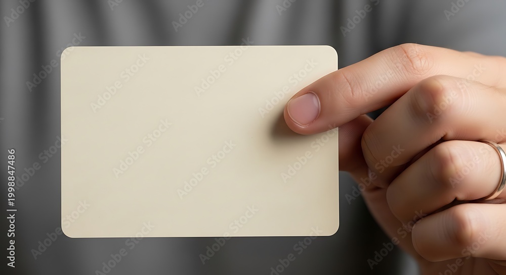 Obraz premium Hand holding blank business card mockup with rounded corners