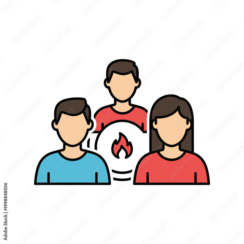 Fototapeta premium Group of people with fire flame icon, business team concept