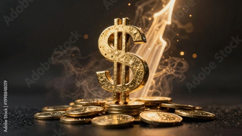 Financial Growth Concept with Gold Dollar Sign and Rising Arrow