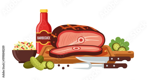 Grilled Steak Dinner with Barbecue Sauce and Sides