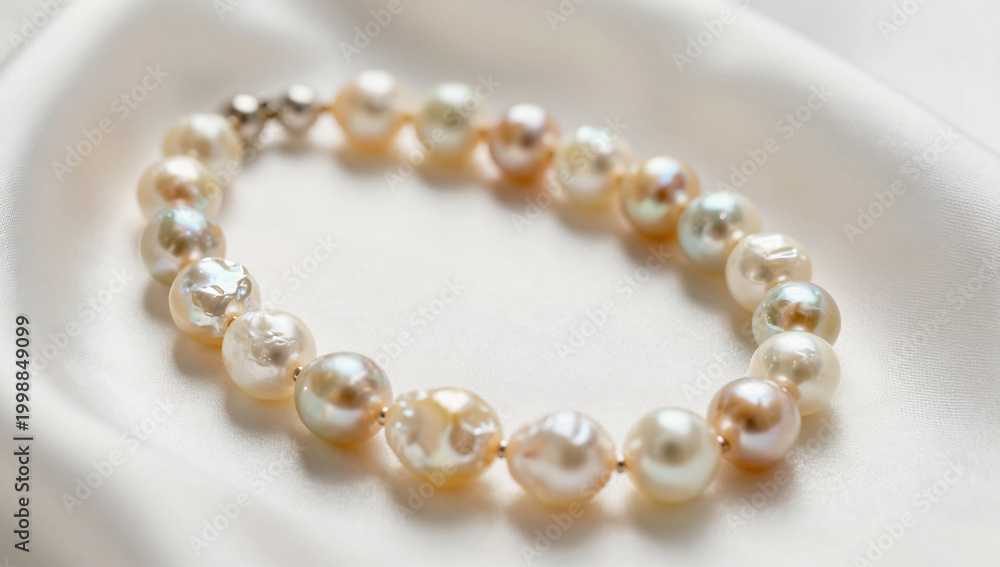 Obraz premium Luminous Baroque Pearl Strand in Champagne Silk Folds