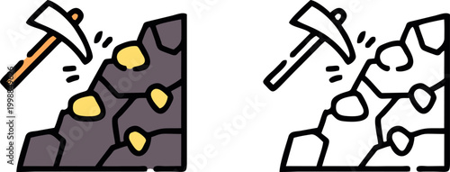 Mining Industry Pickaxe And Gold Ore Extraction Icon
