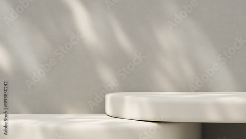 Minimal corner platform for beauty and cosmetic product presentation with natural shadow background.