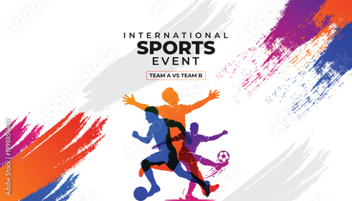 International sports event poster with colorful athletes in action