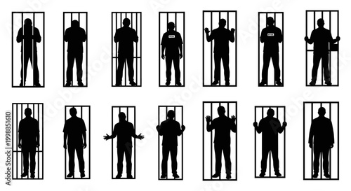 Prisoner Silhouettes Behind Bars