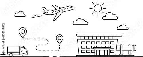 Airport logistics and transportation services with airplane and truck