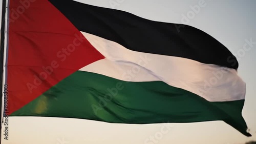 The Palestinian flag waving with red, black,