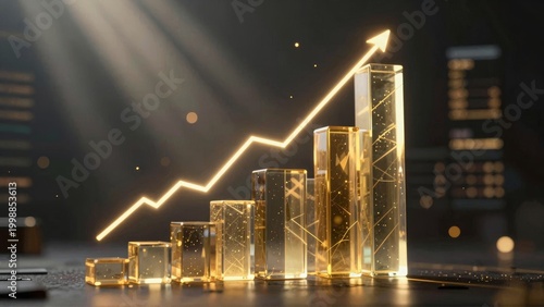 Financial Growth Chart with Glowing Golden Upward Arrow