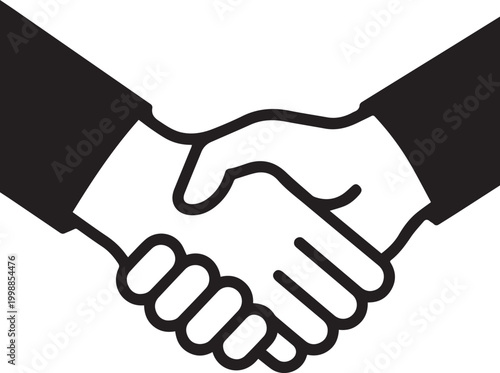 Two hands clasped firmly in a handshake against a white background symbolizing partnership and agreement