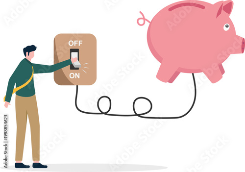Professional turning on savings with piggy bank power switch