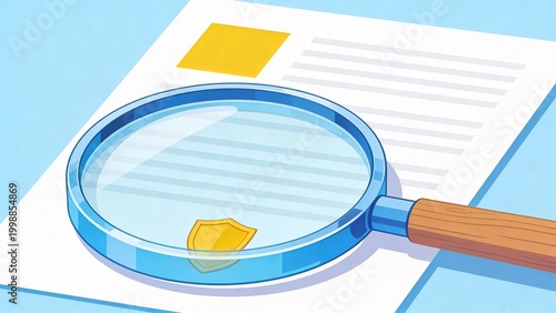  is a digital illustration featuring a stylized document on a light blue background. The document is depicted with horizontal white