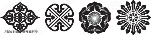 Intricate traditional geometric and floral ornamental designs from various cultures