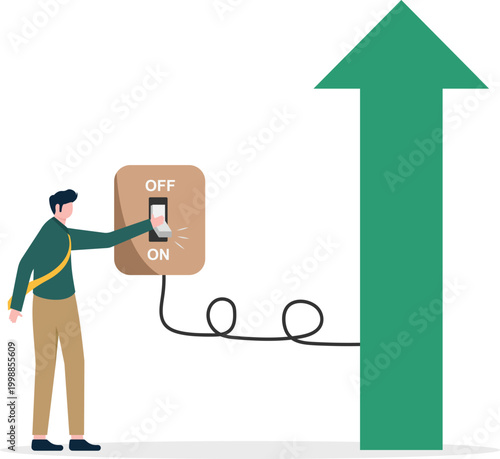 Expert activating business growth with arrow power switch