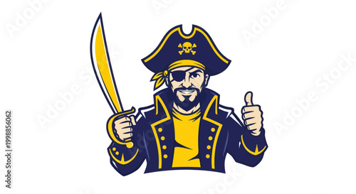 Smiling Pirate Mascot Giving Thumbs Up with Sword