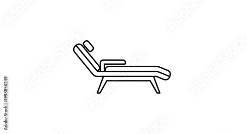 Minimalist line art icon of a modern chaise lounge chair, isolated on white background.