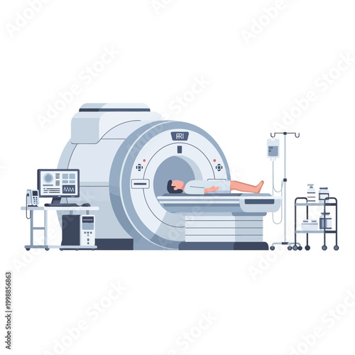 Patient undergoing MRI scan in modern medical diagnostic machine