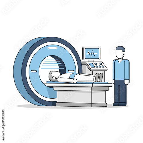 Patient undergoing MRI scan with medical professional overseeing
