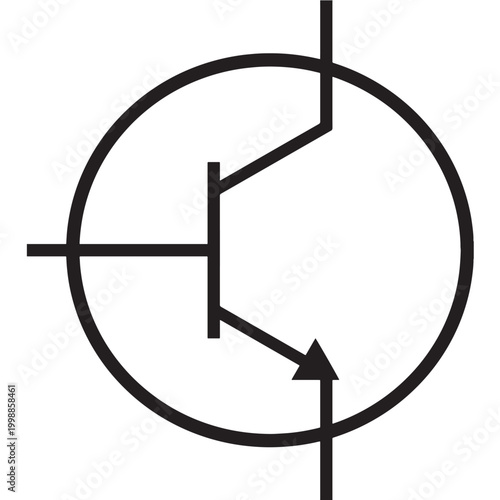 NPN transistor in circle solid icon electronic component symbol