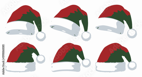 Santa hats in various positions.