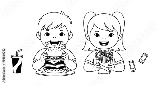 Children eating food and smiling.