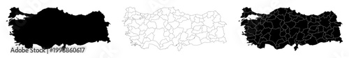 Türkiye country map vector illustration .Türkiye political map. High detailed. Outline and solid black country map.Türkiye map silhouette black illustration. Black and white. Vector editable