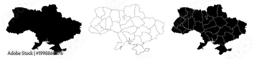 Ukraine country map vector illustration .Ukraine political map. High detailed. Outline and solid black country map.Ukraine map silhouette black illustration. Black and white. Vector editable