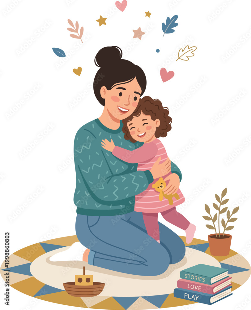 Fototapeta premium Mother and child sitting on a mat.