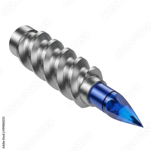 Close up of a screw with a blue tip