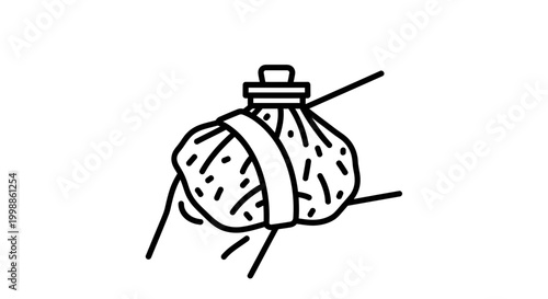 Ice pack on wrist for pain relief and injury treatment, line art illustration