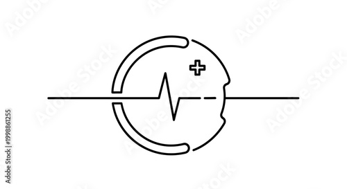 Heartbeat Pulse Line Icon with Plus Symbol, Medical Health Care Concept