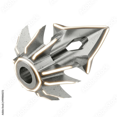 Abstract 3D metallic object with glowing edges