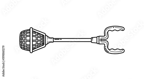 Illustration of a potato masher with a grid pattern and handle