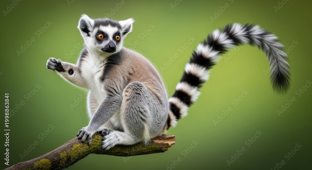 Fototapeta premium Ring-tailed Lemur Perched on a Branch in Natural Habitat.