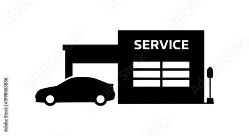 Car service station silhouette icon for automotive maintenance
