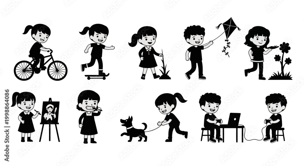 Naklejka premium Set of Children Activities Silhouettes