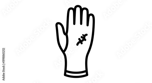 Gloved Hand with Stitched Wound Icon: Injury, Medical Care, First Aid, Protection