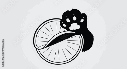 Animal paw print combined with a circular wheel symbolizes pet travel services.