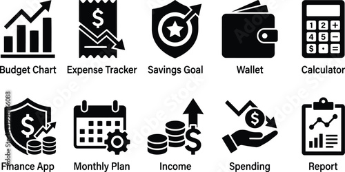 Financial icons set for business and personal finance management