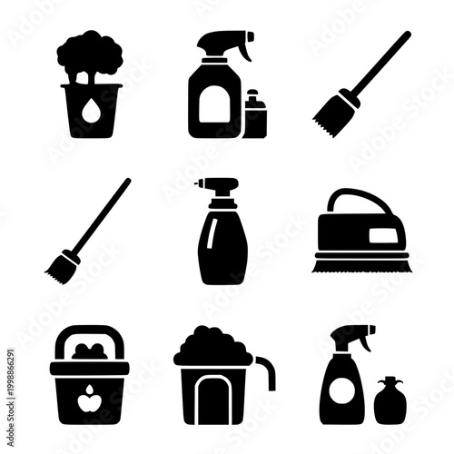 cleaning and sanitation service icons set