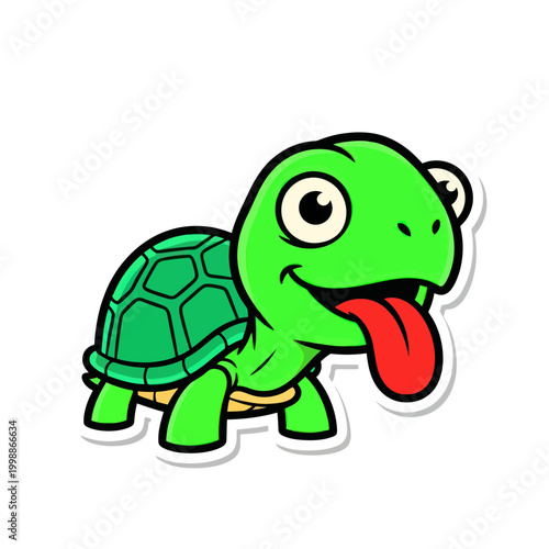 Cute cartoon turtle sticking out tongue, funny animal illustration