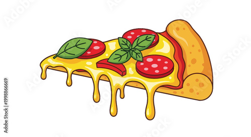 Delicious Slice of Pepperoni Pizza with Melting Cheese and Basil