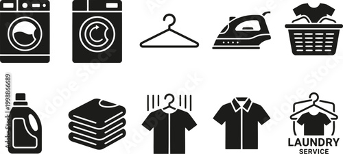 Laundry service icons set, black and white
