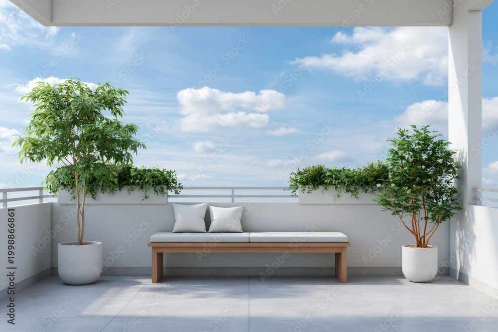 Fototapeta premium Balcony with modern furniture and potted plants
