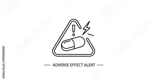 Adverse Effect Alert Symbol: Pill in Warning Triangle with Exclamation Mark and Lightning Bolt