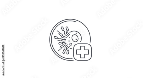 Fertilization concept, sperm cells approaching egg, medical assistance icon