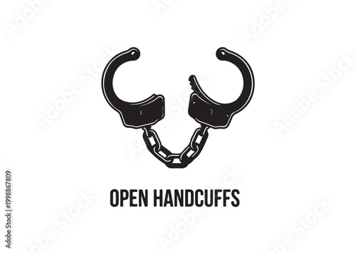 Open handcuffs with chain isolated on white background