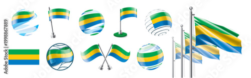 Fotografia A set of vector Gabonese flags of different designs