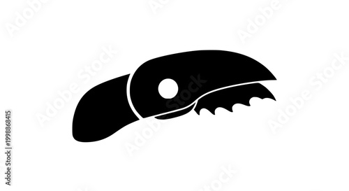Serrated Folding Pocket Knife Silhouette Icon Isolated on White
