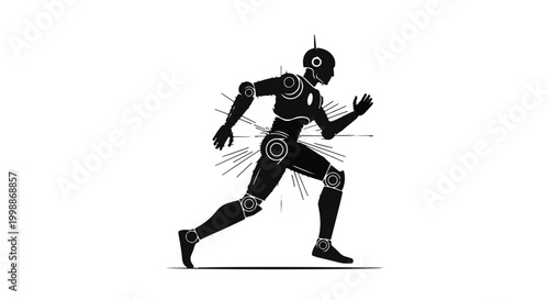 Robot runs forward with mechanical precision and high speed energy motion lines.