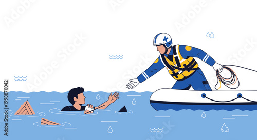 Lifeguard rescues drowning man from water, offering helping hand from boat